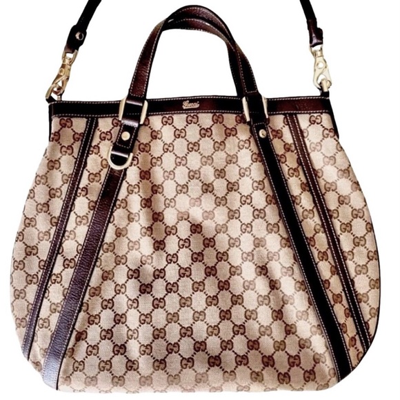 GUCCI Abbey Monogram Oversized Tan Canvas & Brown Leather Crossbody Shoulder Bag - Picture 3 of 17